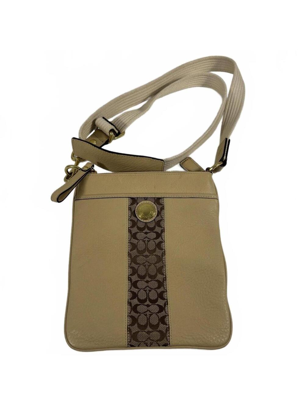 Coach Legacy Signature Swingpack Beige Leather Crossbody Bag